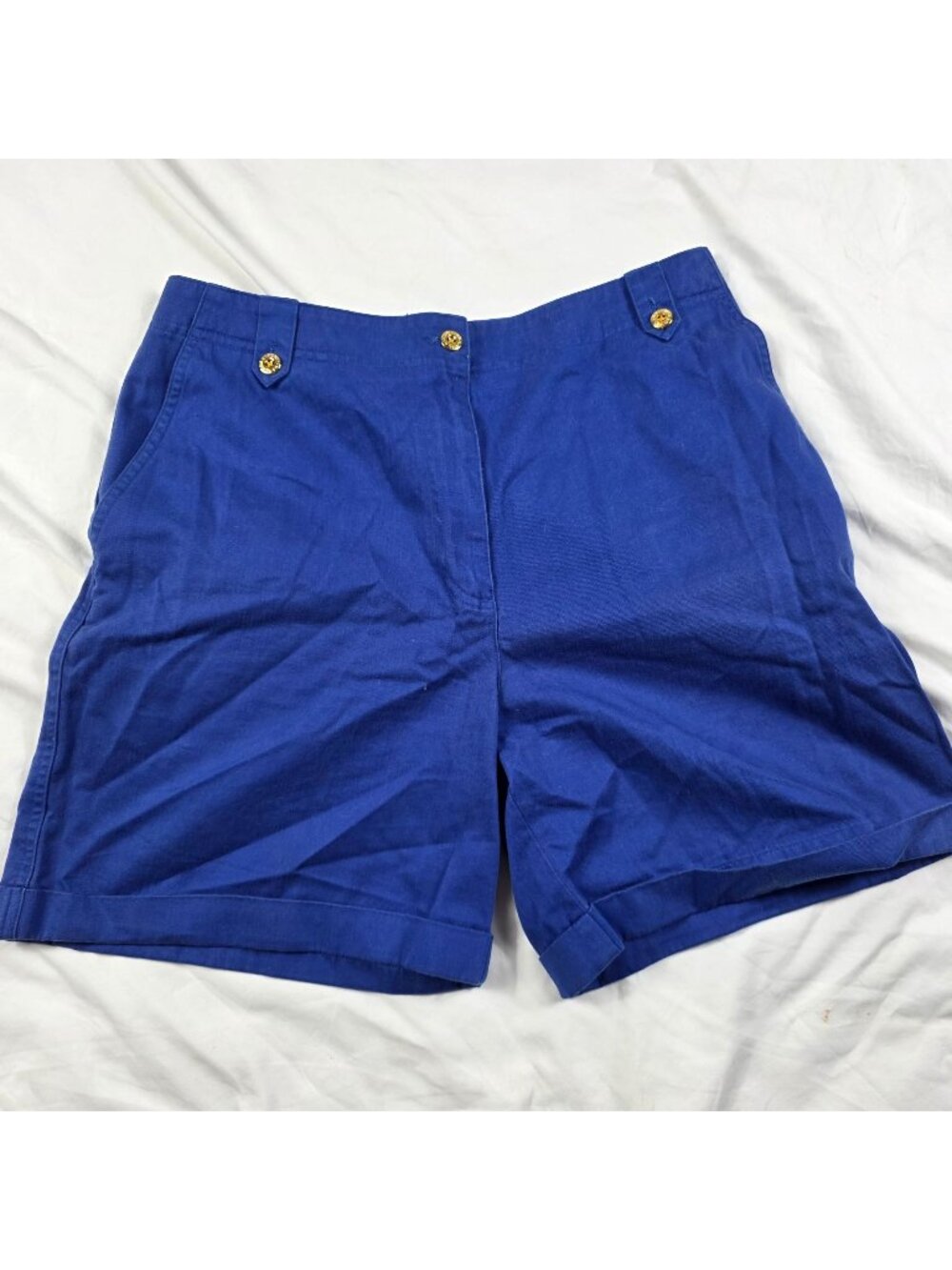 Lauren Ralph Lauren Womens Size 10 Blue Cuffed Shorts Gold Buttons Casual Summer